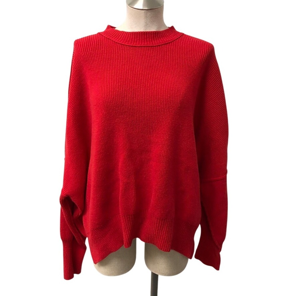 Free People Ottoman Slouchy Tunic Sweater Womens Small Red Ribbed Mock Neck